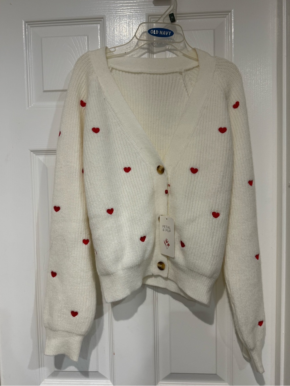 Petal & Pup Cream Cardigan with Red Heart Motif